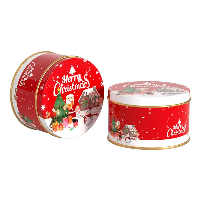 thumbnail image 1 of Caja de hojalata con forma de alce de Papá Noel para dulces navideños, redonda, con estampado de letras, para regalo, galletas, chocolate y dulces navideños, 1 of 5
