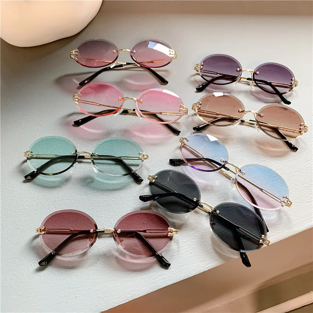 Vintage cat eye zonnebril dames retro gradient metalen frame_voghion.com