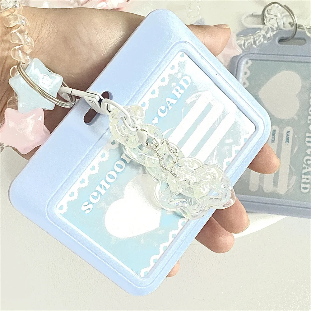 Women's Cute Card Cover Holder Flash Pink Blue Love Gradient Cool Card Star Pendant Keychain Bus Student ID Card Holder Case 5