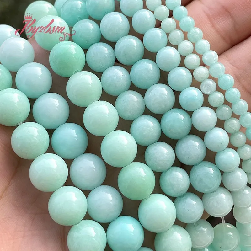 

6/8/10mm Round Smooth Green Amazonite Jade Stone Spacer Bead for DIY Accessories Charm Bracelet Necklace Ring Jewelry Making 15"