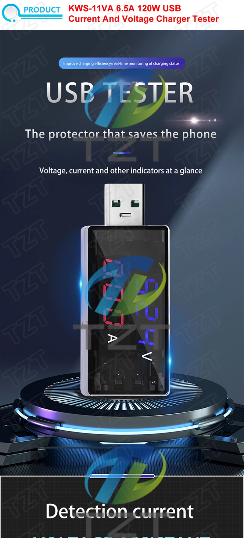 1/3 Stück 6,5A 120W USB-Ladegerät-Tester Spannungs- und Strommessgerät Modul Batteriekapazitätsprüfer Mobiler Leistungsdetektor – Detail 1