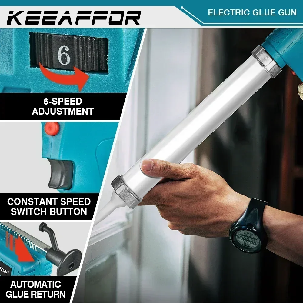 KEEAFFOR 10000N Electric Glue Gun 6Gears Cordless Electric Multifunctional Caulking Gun Adhesive Sealant For Makita 18v Battery 6