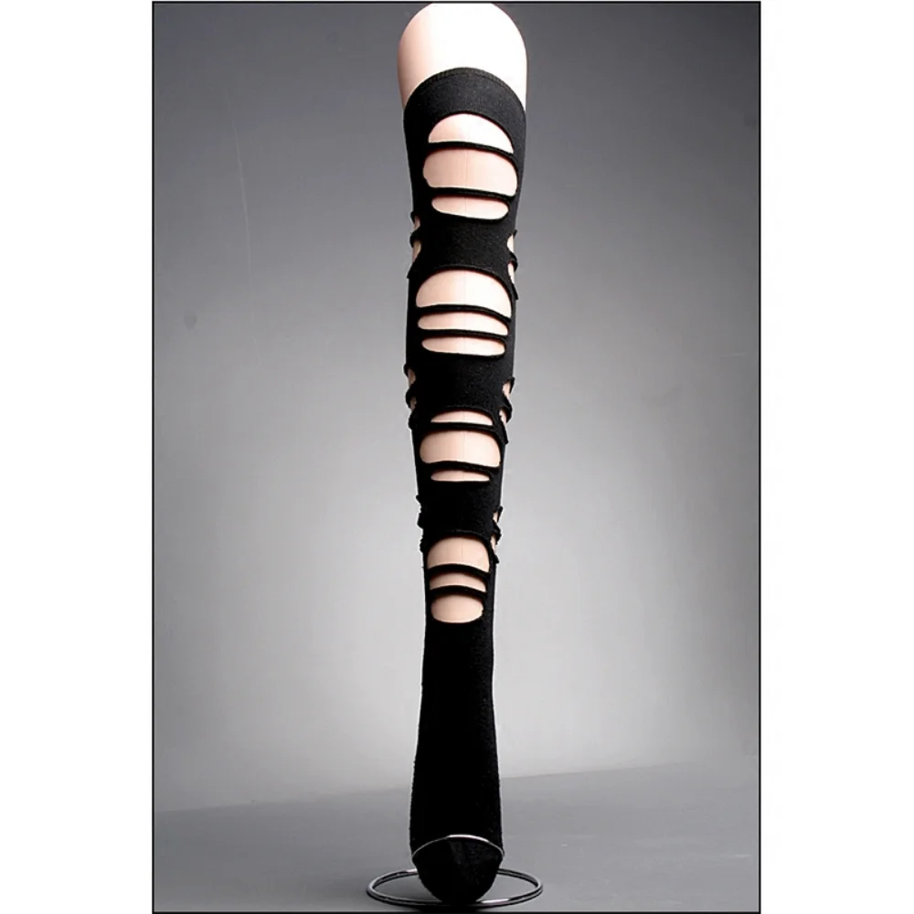 Sexy Stockings Punk Ripped Hollow-out Pure Black Japanese Gothic Vision Lolita Style Kawaii Knee High Socks Leggings For Girls