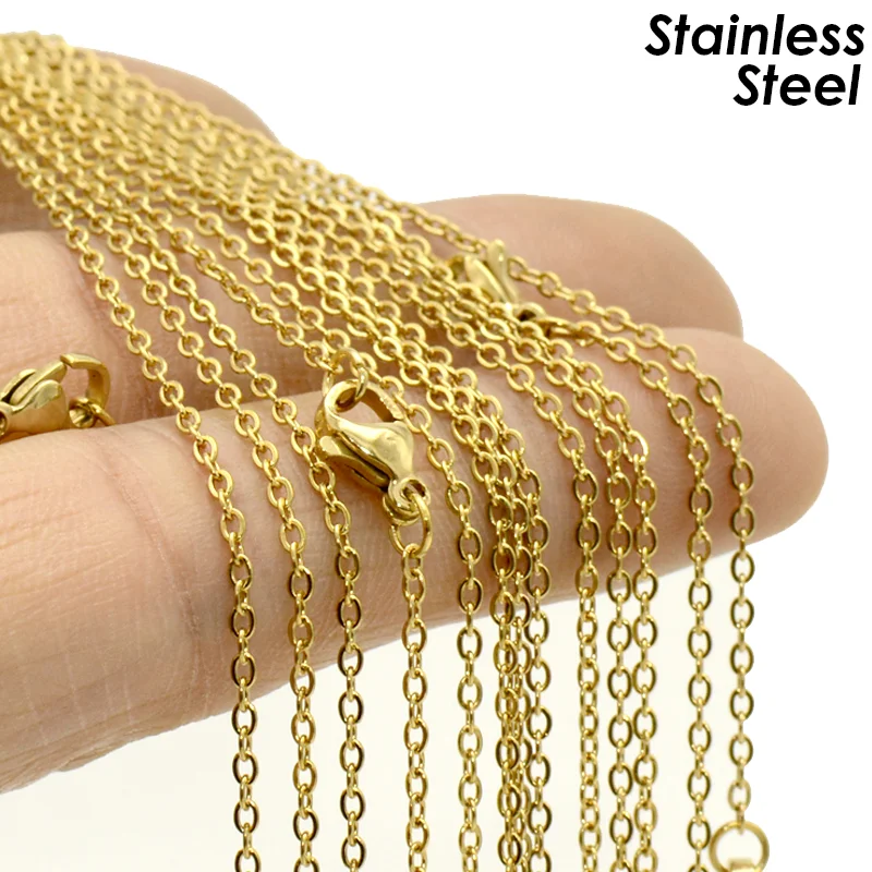 50 Pcs X Tarnish Free Stainless Steel Necklace Chain Gold,  16/18/20/22/24/30 Inches Gold Rolo Chain Cable Necklace For Women Men -  Necklace - AliExpress