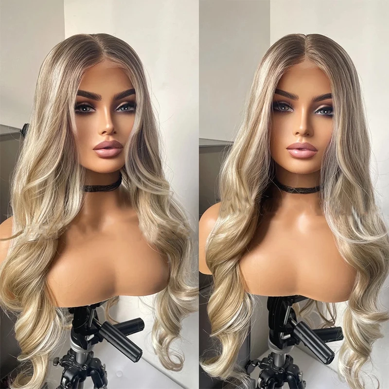 洋書 Dirty Blonde Blonde Mixed Brown Straight T Part Lace Front 100% Human