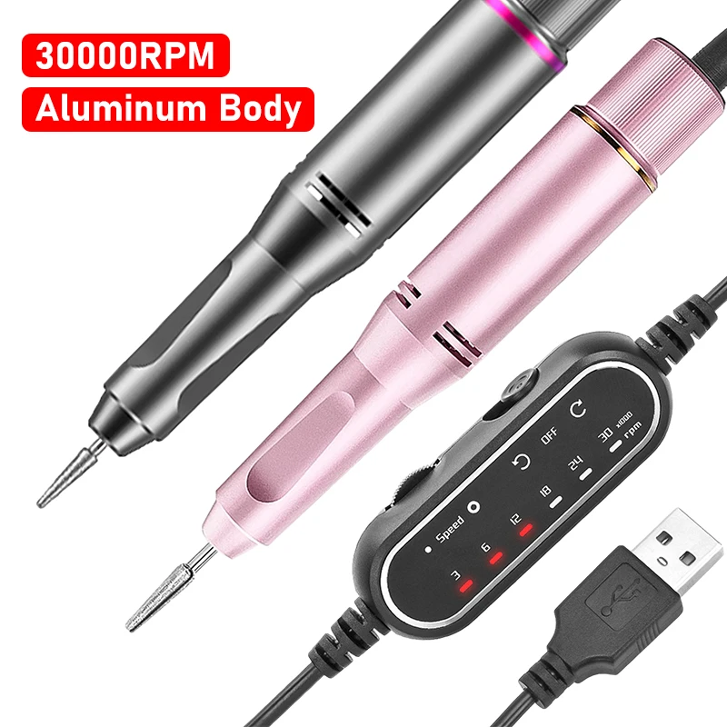 

30000RPM Electric Nail Drill Machine Professional Manicure Pen USB Charging 2.35 Milling Cutter Bits Gel Polish Removing Tools