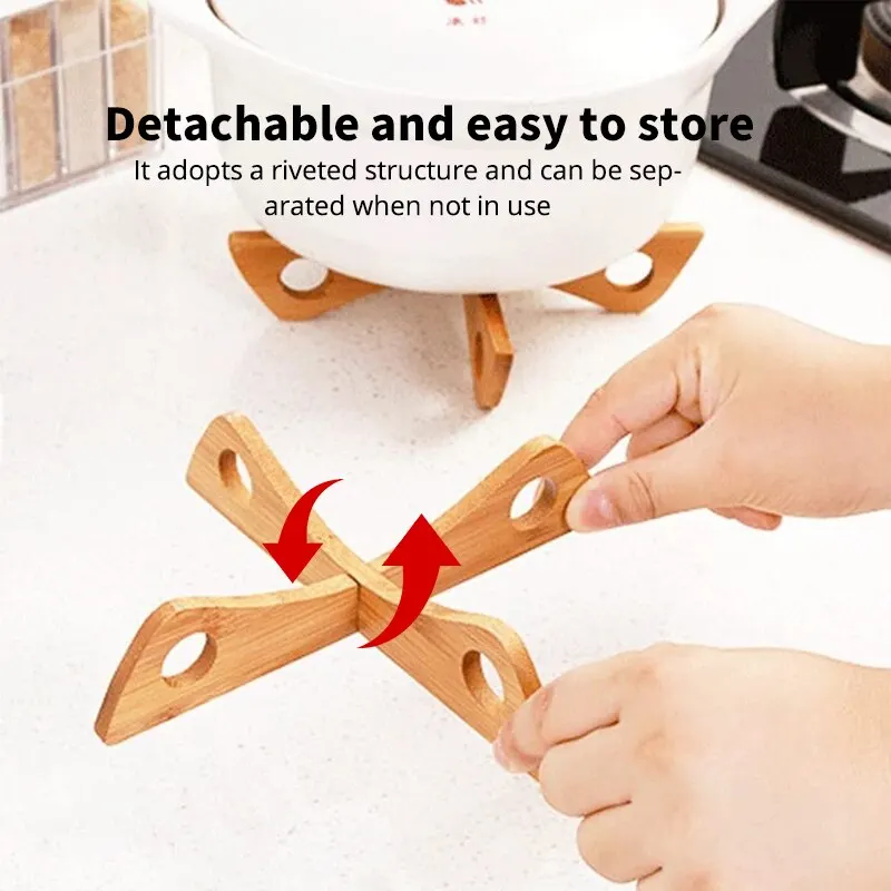 1 PC Bamboo Pot Rack Trivet Detachable Cross Wooden Heat Insulation Anti Scald Cooling Tableware Bowl Holder Tool 3