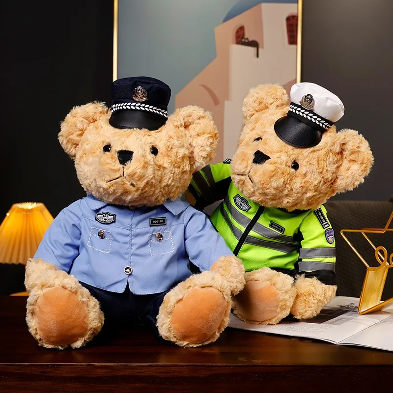 Plush Police Bear Toys Traffic Teddy Bear Peluche  Dolls Full Stuffed Animal Toy For Kids Boys Christmas Birthday Gifts