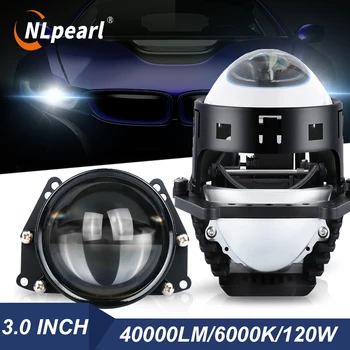 NLpearl 120W 3 인치 Bi LED 프로젝터 렌즈 헤일로 조명, H4 H7 자동차 헤드라이트, 자동 램프, 개조 쌍곡면 키트, 40000LM