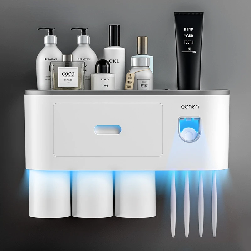 Creative Toothbrush Holder with Toothpaste Dispenser, Mouthwash Cup Set, Toilet Storage, No Punching