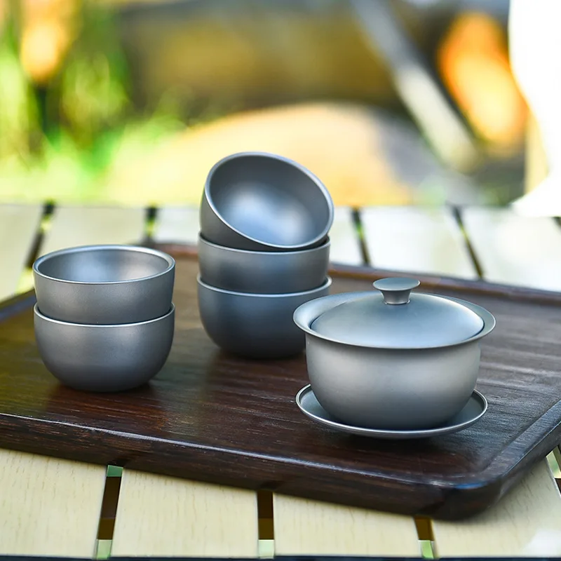 150ml Large Capacity Pure Titanium Gaiwan,Single Layer,Antibacterial Preservation,Portable Outdoor Camping Travel Tea Bowl