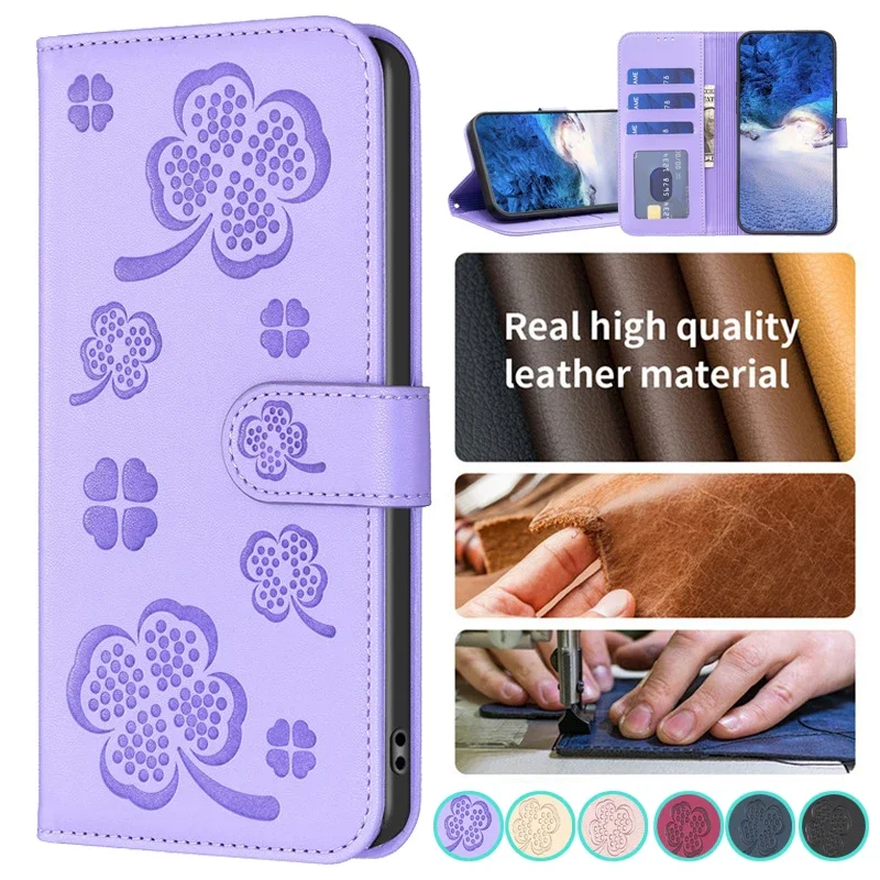 Portafoglio Flip Case Cover Per Samsung Galaxy S21 Ultra S20 Fe 2022 S10 + S9 Plus S21Fe 5G 3D Lucky Grass Protect Custodie Per Telefoni Card