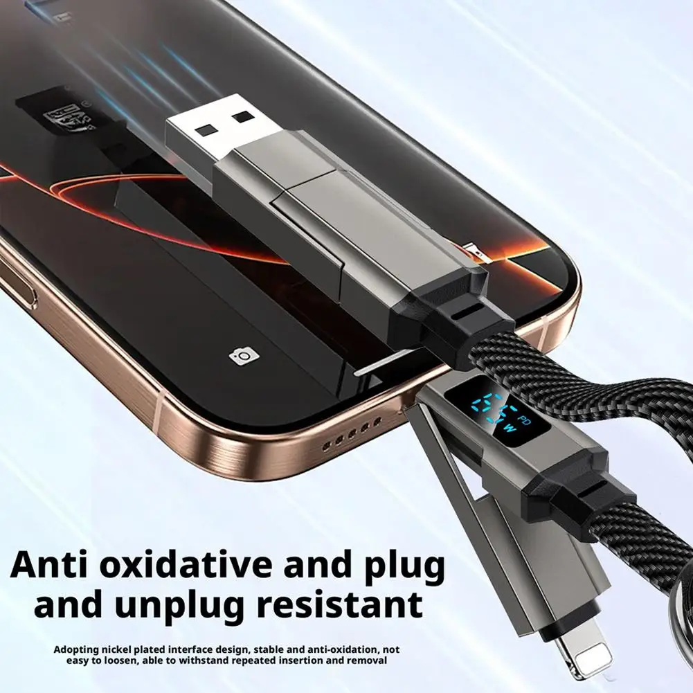 65W 4 in 1 데이터 케이블 USB C to Lightning 키체인 충전기 디지털 디스플레이 브레이디드 숏 케이블 (아이폰 16, 15, 삼성용)
