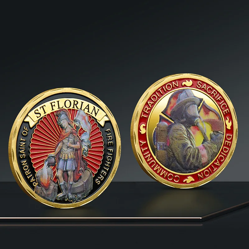 Moneta Souvenir American Firefighter Patron Saint San Voro Moneta Commemorativa Emblema Dipinto
