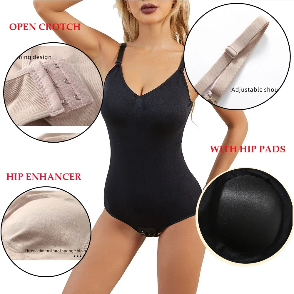Hip Pads Shapewear Bodysuit for Women Tummy Control Open Crotch Slimming Waist Trainer Body Shaper Bodysuit