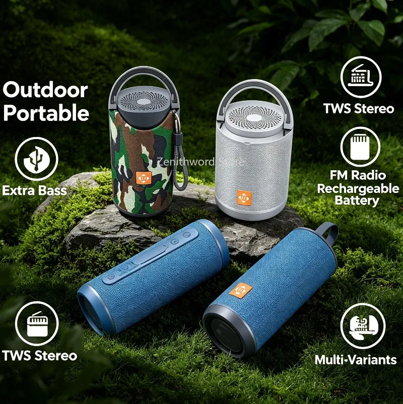 Haut-parleur Bluetooth portable rechargeable pour randonnée et pique-nique, plusieurs variantes, boîtier en tissu, entrées multiples, audio sans fil extérieur 1 Haut-parleur Bluetooth portable rechargeable pour randonnée et pique-nique, plusieurs variantes, boîtier en tissu, entrées multiples, audio sans fil extérieur 1