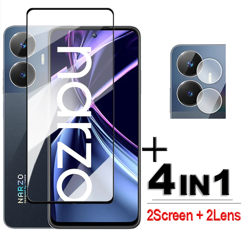 

4 в 1 для Realme Narzo N55 стекло Narzo N55 закаленное стекло 2.5D полное покрытие защита экрана Realme Narzo N55 пленка для объектива 6,72 дюйма