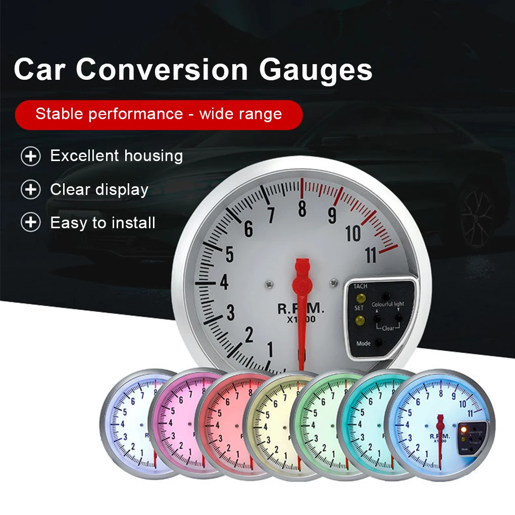 Universal 5 Inch Car Truck Tachometer Motorcycle Scooter Colorful Backlight Adjustable Rotation Speed Meter Modification