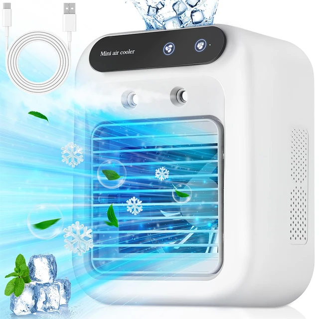 USB Desktop Humidifier พัดลมถังเก็บน้ํา Mini Air Cooler อุปกรณ์ทําความเย็นแบบพกพา 1800mAh แบตเตอรี่ลิเธียมพัดลมทํางานแรงดันต่ํา 1