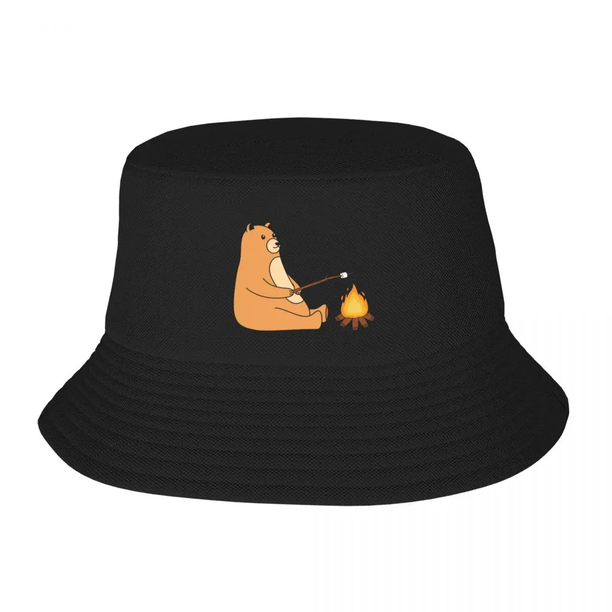 

New A Cute Bear Roasting Marshmallow On A Campfire Bucket Hat Snapback Cap Military Tactical Cap party hats Hat For Women Men's