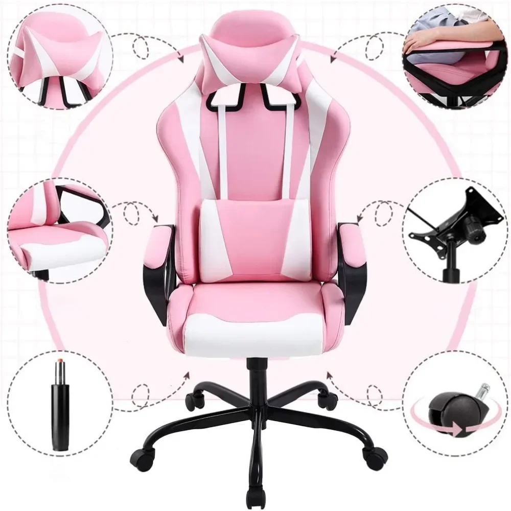 Gaming Chairs Office Chairs Desk Chair Ergonomic Executive Swivel Rolling Computer Chair with Lumbar Support, Pink 3