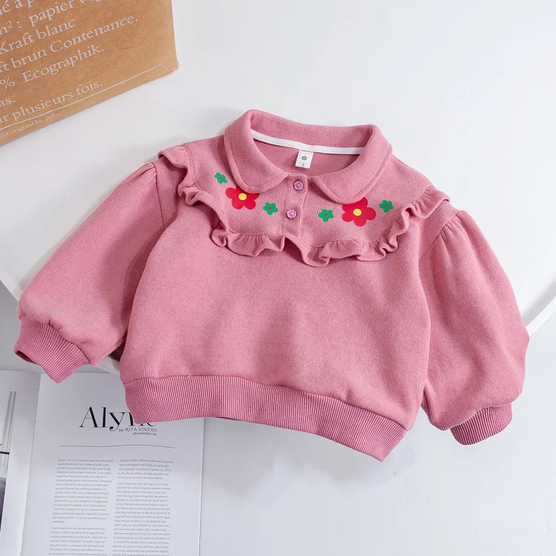 

Korean Style Children's Clothing New Girls Fall Fashionable Long Sleeve Lapel Sweater Children Loose Solid Color Embroider Jacke