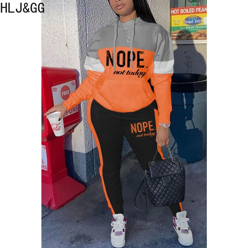 HLJ&GG Autumn Winter Women Clothing Women Long Sleeve Hooded Sweatshirt + Jogger Pants Two Piece Sets Casual Sporty 2pcs Outfits