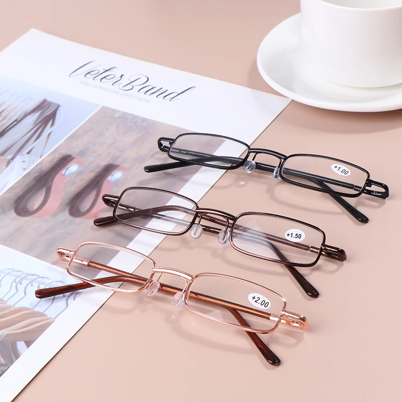 1pcs Fashion Elegant Portable Mini Reading Glasses Metal Frame Pen Box Presbyopia Eyeglasses With Box daily decoration, glasses