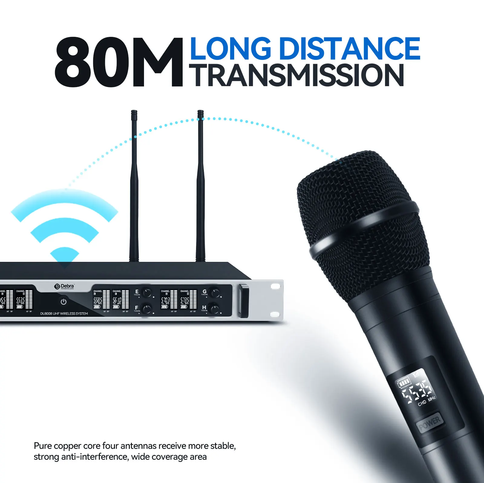 Debra DU8008 8-Channel Wireless Handheld Microphone System Handheld, Lavalier, a