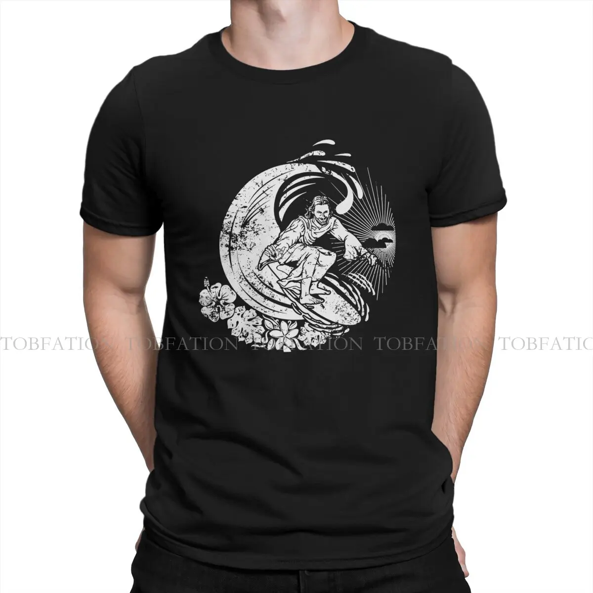 

Surfing Jesus Men TShirt Jesus Crewneck Tops 100% Cotton T Shirt Humor Top Quality Gift Idea