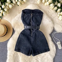 Women Denim one pieces Summer Playsuit Fashion Hot Drill High Waist Slim Sleeveless Strapless Sashes Outfits - Image 2