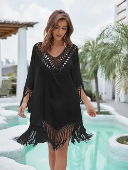 CROCHET BIKINI Women Lace Sheer Beach Dress Bikini Cover-Ups Casual Loose Cardigan Dress Kimono Summer Swimwear