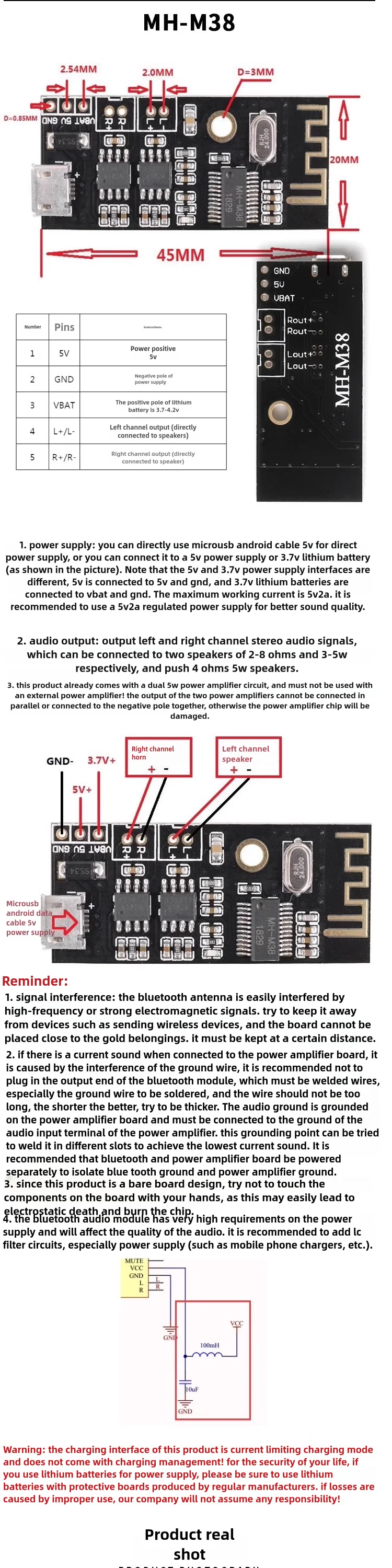 Snvi MH-M18 M28 M38 5.0 Bluetooth Audio-Empfängermodul Bluetooth 4.2 Stereo HIFI Kabelloser MP3-Decoder-Board DIY Lautsprecher-Upgrade – Detail 5