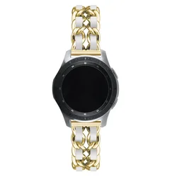 Luxurious Leather and Metal Watch Bracelet - 20mm/22mm Band for 20mm watch band (15 gold white)