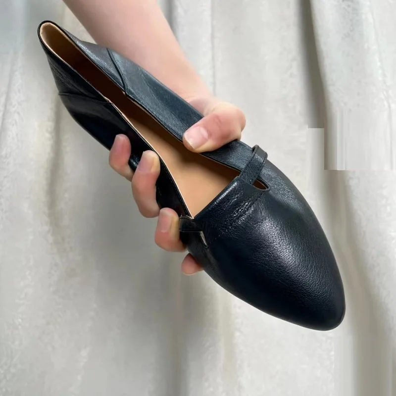 

Women Basic Shoes Slip on Work Pumps Genuine Leather Simple Shoes Cozy Loafers Soft Cowhide Daily Footwear On Thick Heel