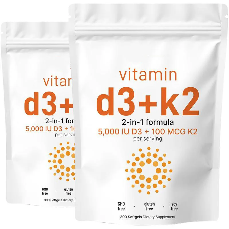 2 In 1 Formula Vitamin D3 5000 IU K2 100MCG Coconut Oil 180-900 Softgels