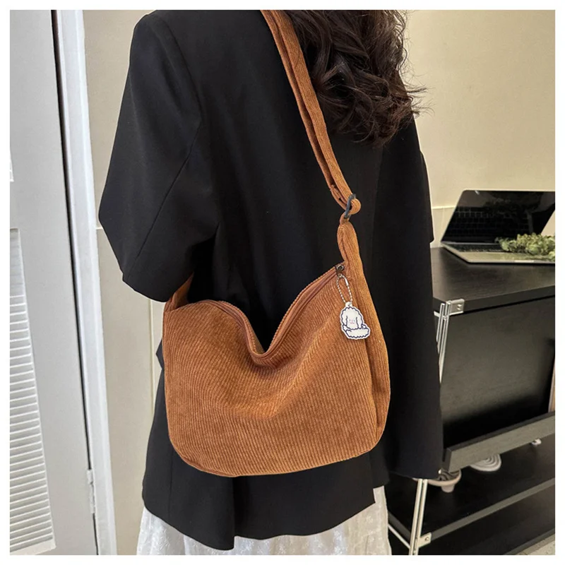 ISKYBOB Large Capacity Corduroy Crossbody Bags Fashion Women Men  Shoulder Messenger Bag Solid Color Purse Handbag Totes 2024