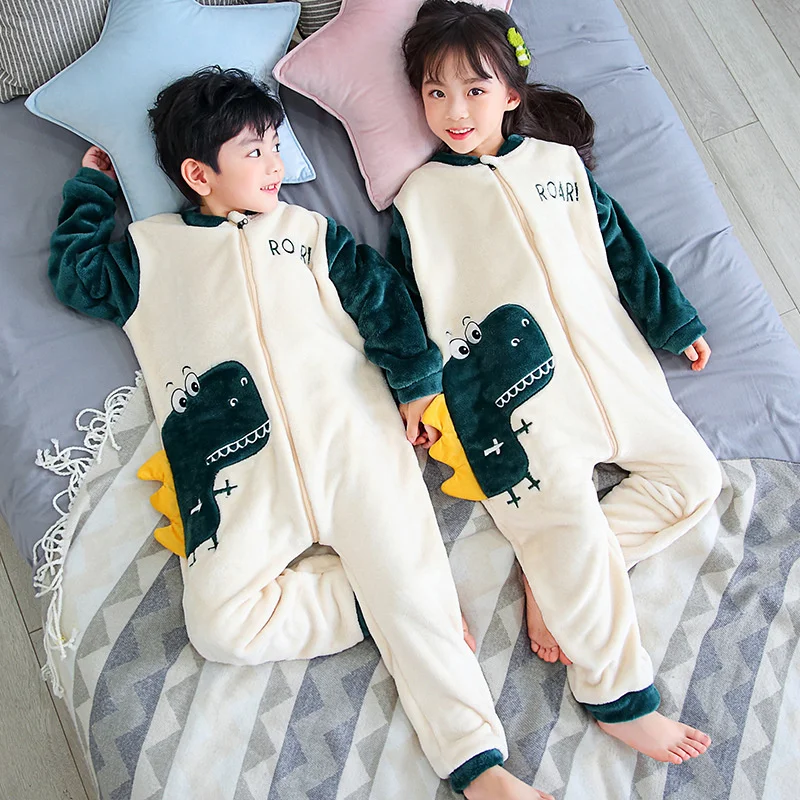 Girls Boys Warm Jumpsuits Children Thicken Flannel Romper Kids Winter Thermal Soft Pajamas Toddler Fleece Homewear Clothing
