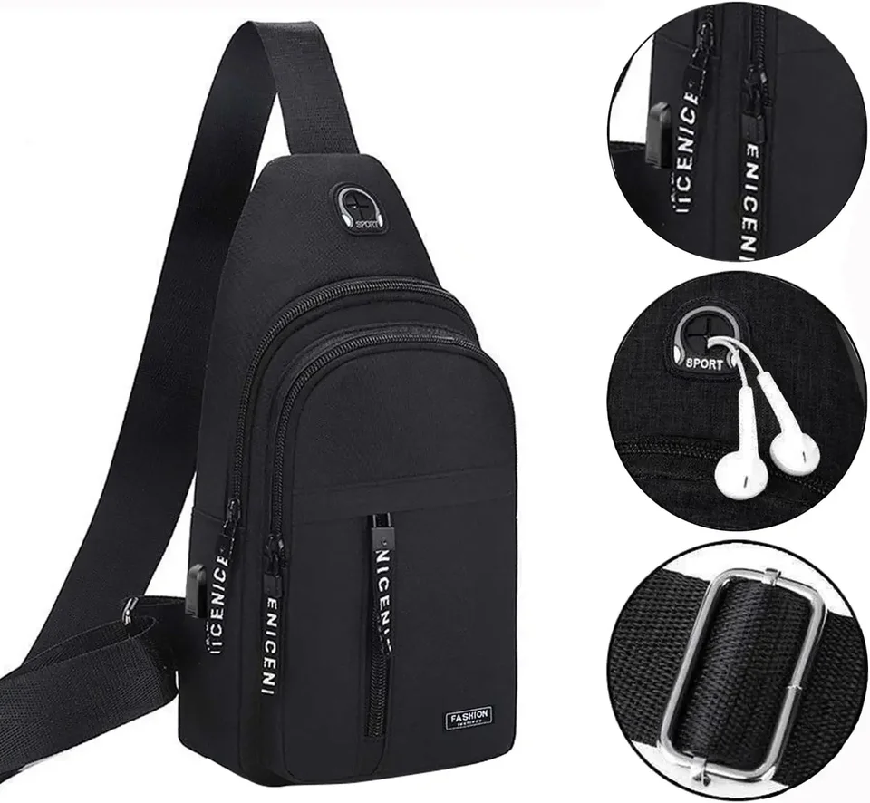 Mochila Cruzada Negra Impermeable Con USB - Bisonte Bolsos