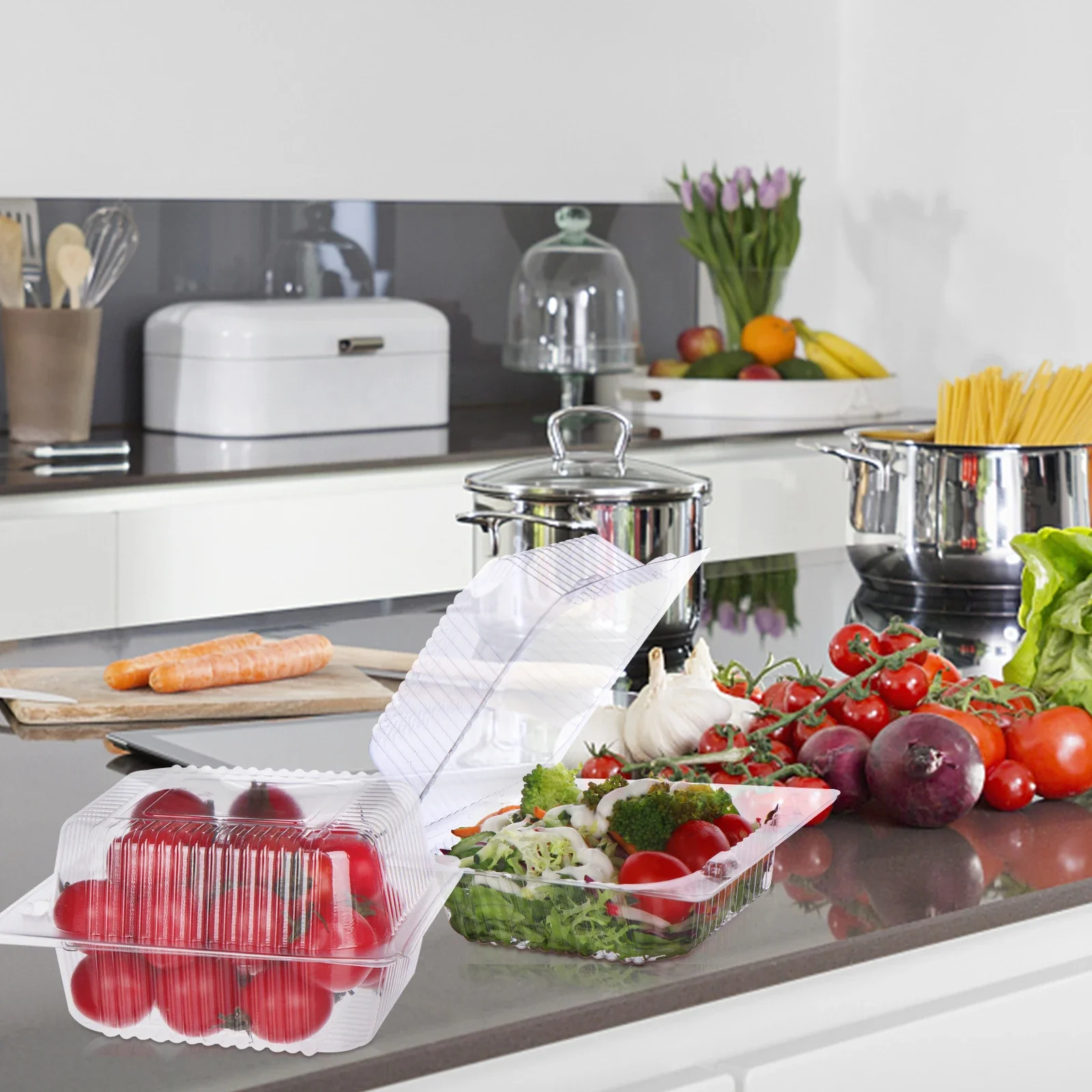 25 Pcs Clear Clamshell Food Container With Lids Party Disposable Lunch Boxes Picnic Food Packing Boxes Takeaway Cake