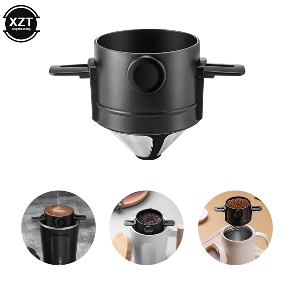 

Coffee Filter 2 In 1 Foldable Stainless Steel Coffee Drip Strainers Tea Cup Holders Reusable Easy Rinse Coffee Maker Accessorie
