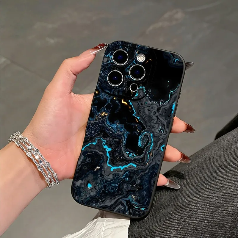 Deep Sea Blue Black Marble Soft Phone Case Cover