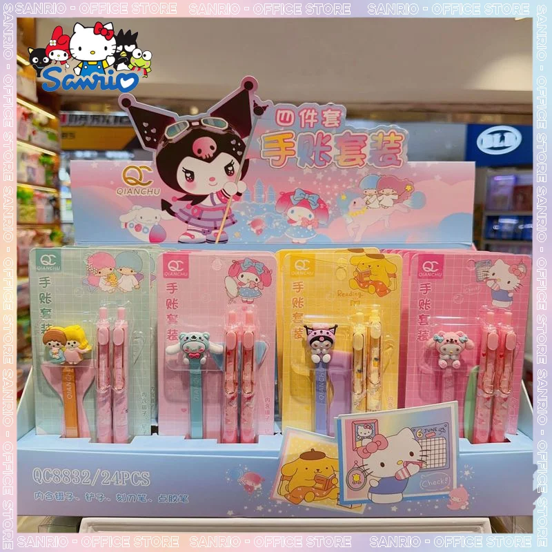 

24pcs Sanrio Stationary Tweezer Pen Set Cartoon Cinnamoroll Kuromi Glue Pen Knife Pen Hand Account Tools 4 In 1 School Supplies