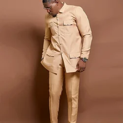 Kaunda Men Suit Set Luxury Single Breasted Tuxedo Top Jacket Pants African Ethnic Traditional 2PCS Suits Party Wedding Outfits