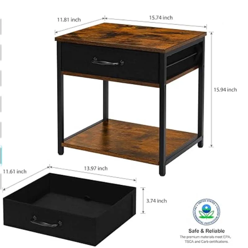 Printer Stand with Storage,2 Tier Small Printer Table with Fabric Drawer and Wooden Shelf Desktop Organizer