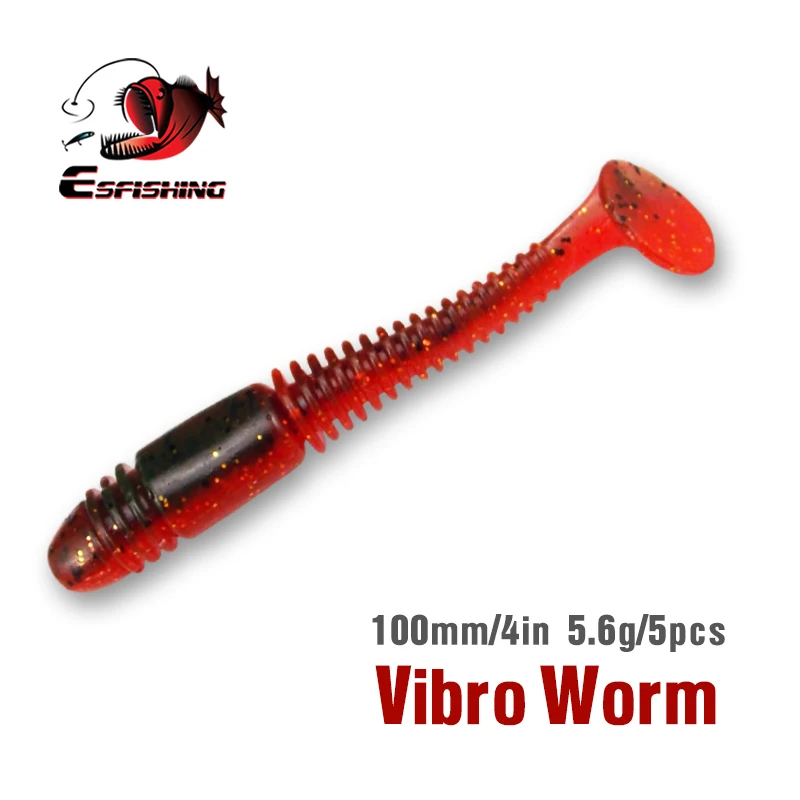 

ESFISHING Fishing Bait Vibro Worm 48mm 100mm Soft Silicone Baits Fishing Lures Trout Bass Pike Ring Injection Salts