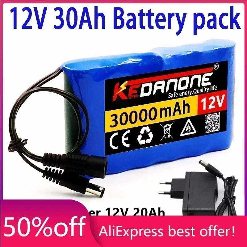 

NEW Portable Super 12V 30000mah Battery Rechargeable Lithium Ion Battery Pack Capacity DC 12.6v 30Ah CCTV Cam Monitor + Charger