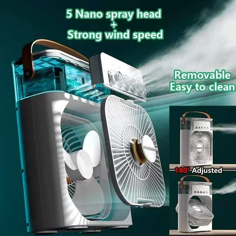 3-in-1-Luftbefeuchter: Kompakter Ventilator mit LED-Nachtlicht, Luftregulierung und Luftstromregulierung für Büro und Zuhause._voghion.com