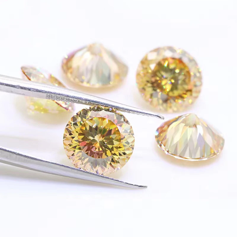

1ct Gold Yellow VVS1 Portuguese Cut Moissanite Loose Stone Round Shape Hundred Leaf Moissanite Diamond Pass Test for Diy Jewelry