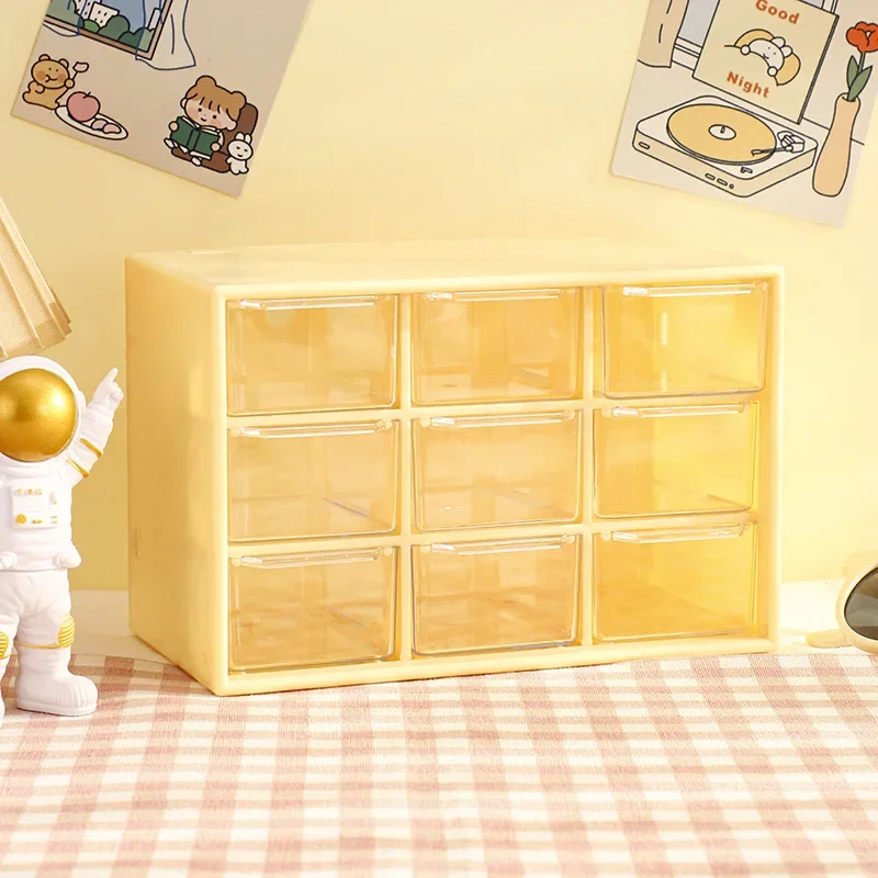 9 Grid Drawer Type Storage Box desktop storage box stationery organizer desktop storage shelf stationery storage box desktop storage kit storage drawer boxes Small Cosmetic Plastic Organizers Box Kawaii Student Desk Stationery Debris Jewelry Storage Rack